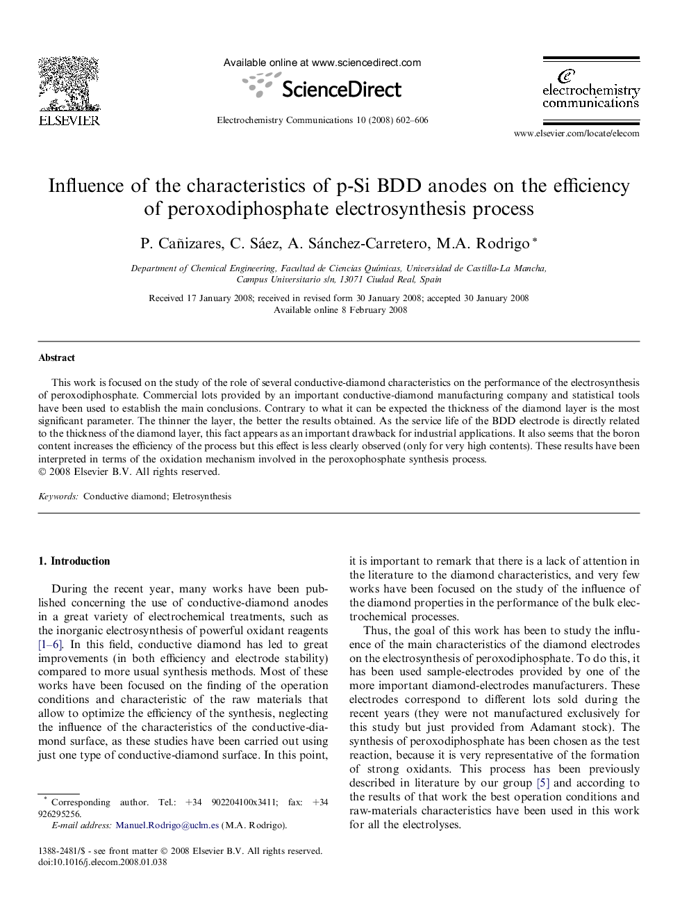 Influence of the characteristics of p-Si BDD anodes on the efficiency of peroxodiphosphate electrosynthesis process