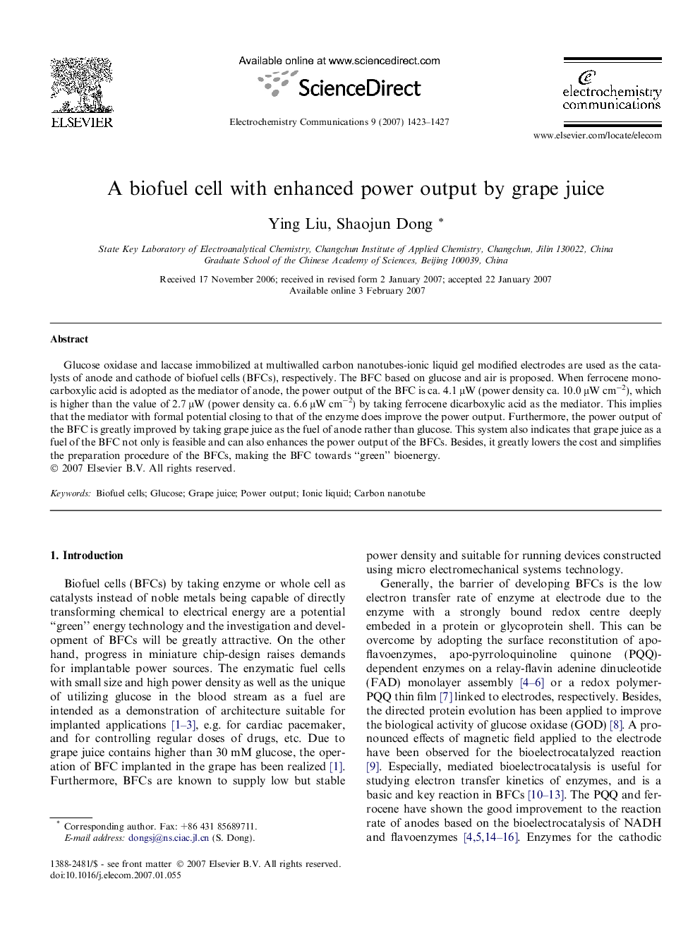 A biofuel cell with enhanced power output by grape juice