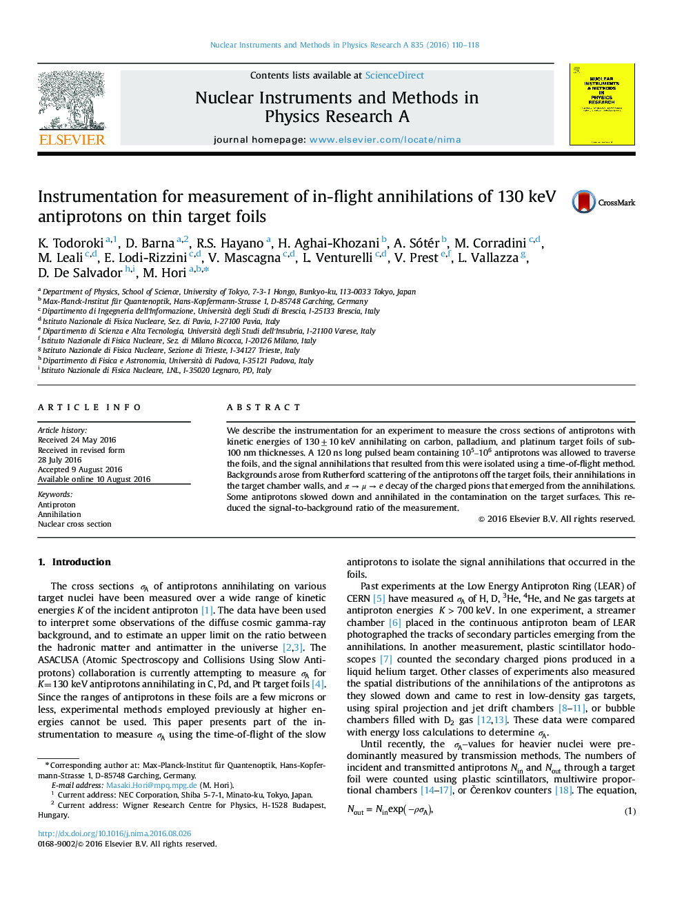 Instrumentation for measurement of in-flight annihilations of 130 keV antiprotons on thin target foils