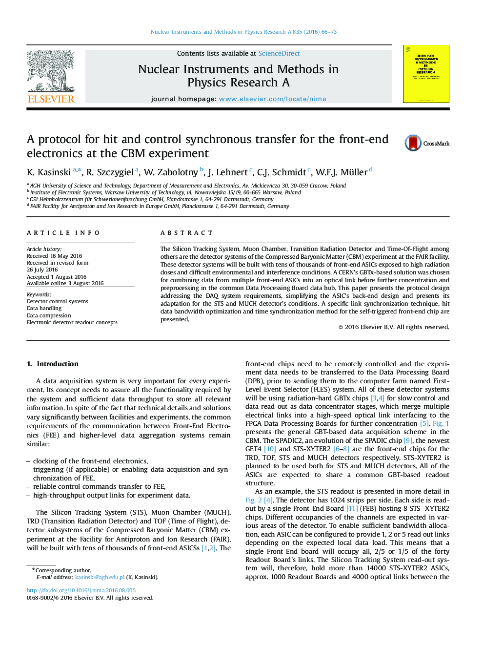 A protocol for hit and control synchronous transfer for the front-end electronics at the CBM experiment