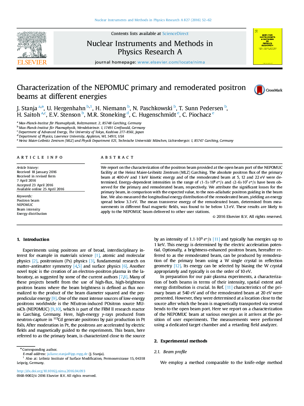 Characterization of the NEPOMUC primary and remoderated positron beams at different energies