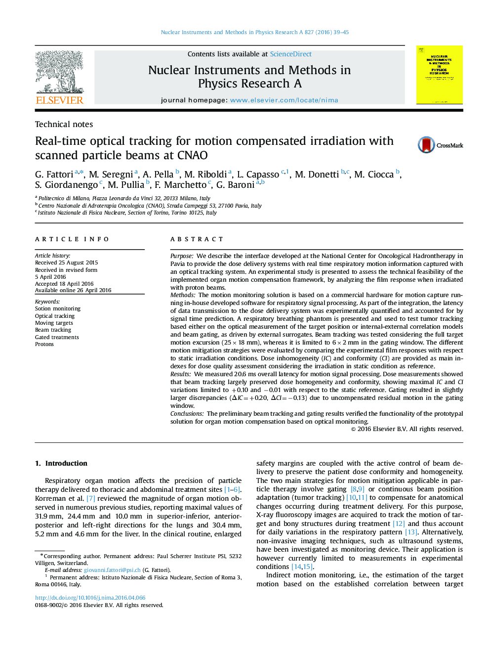 Real-time optical tracking for motion compensated irradiation with scanned particle beams at CNAO