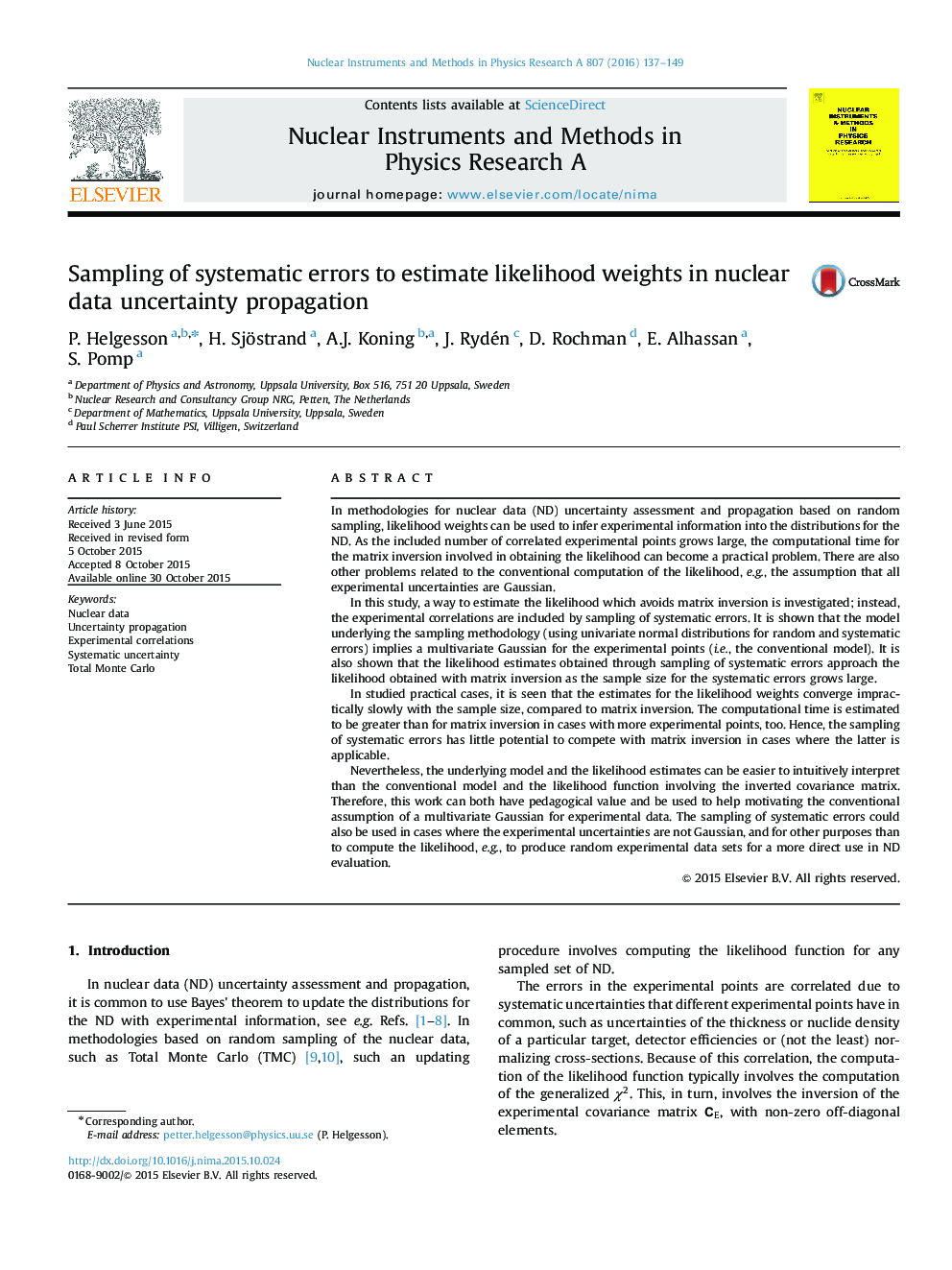 Sampling of systematic errors to estimate likelihood weights in nuclear data uncertainty propagation