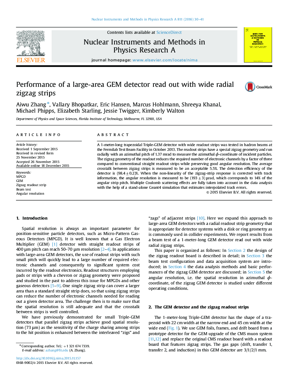 Performance of a large-area GEM detector read out with wide radial zigzag strips