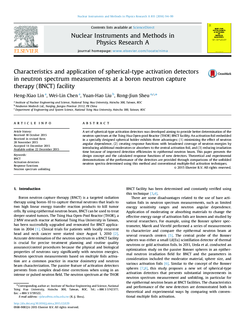 Characteristics and application of spherical-type activation detectors in neutron spectrum measurements at a boron neutron capture therapy (BNCT) facility