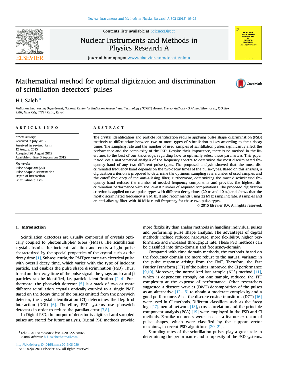 Mathematical method for optimal digitization and discrimination of scintillation detectors' pulses