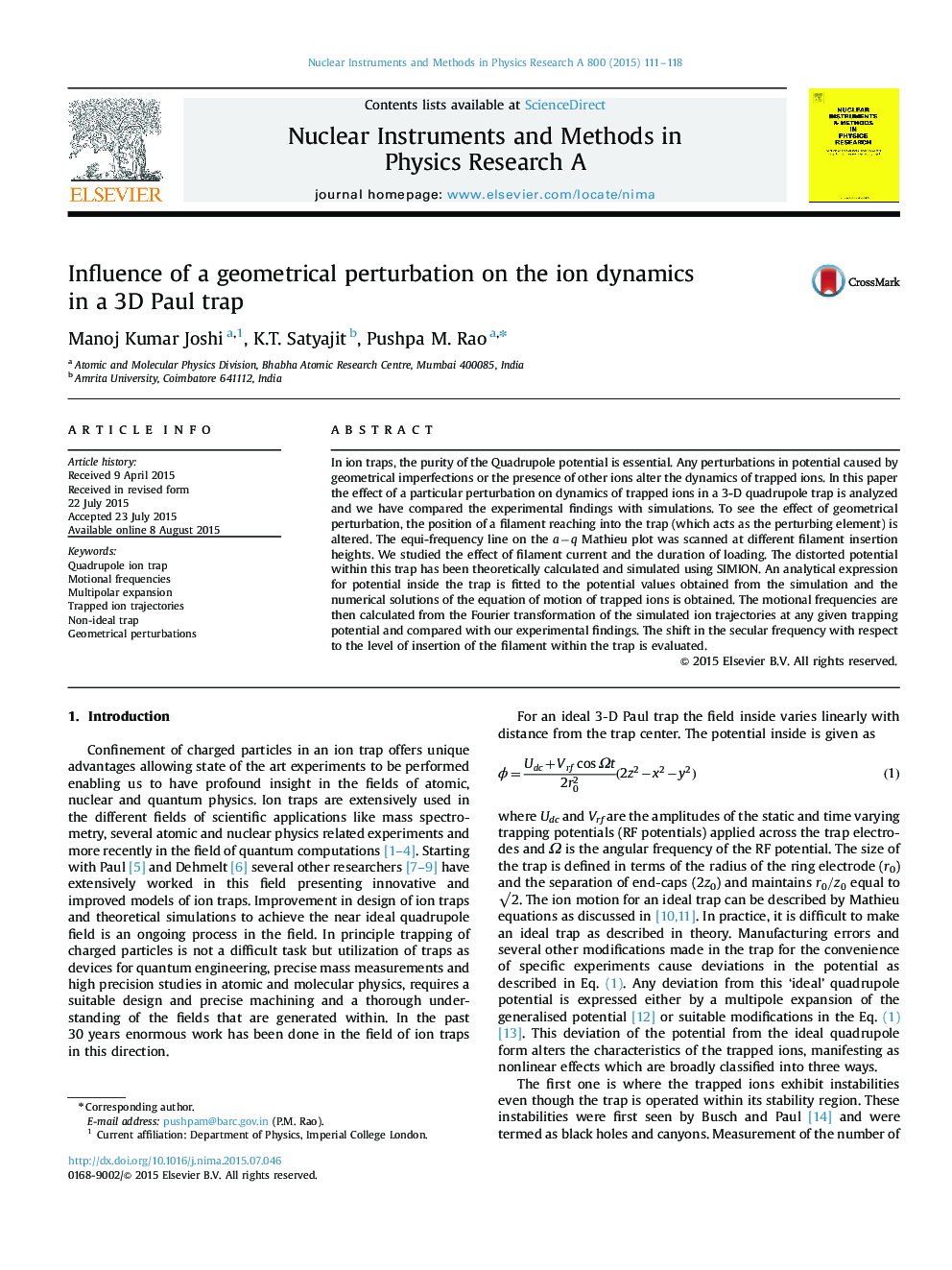 Influence of a geometrical perturbation on the ion dynamics in a 3D Paul trap