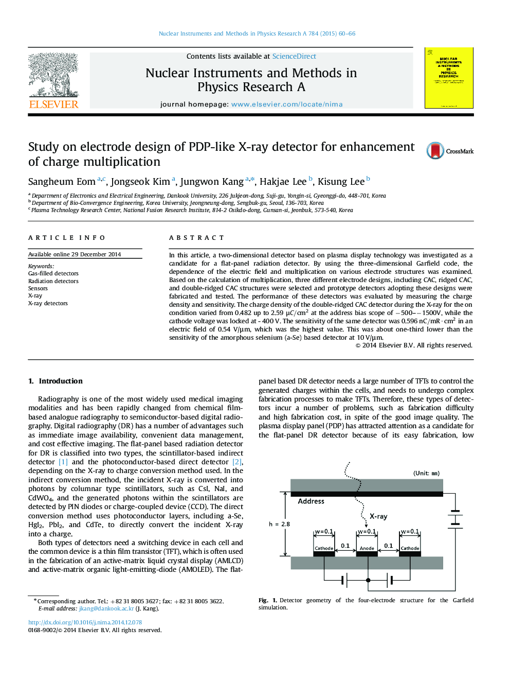 Study on electrode design of PDP-like X-ray detector for enhancement of charge multiplication