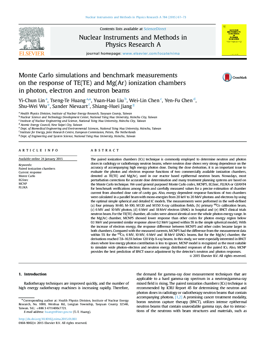 Monte Carlo simulations and benchmark measurements on the response of TE(TE) and Mg(Ar) ionization chambers in photon, electron and neutron beams