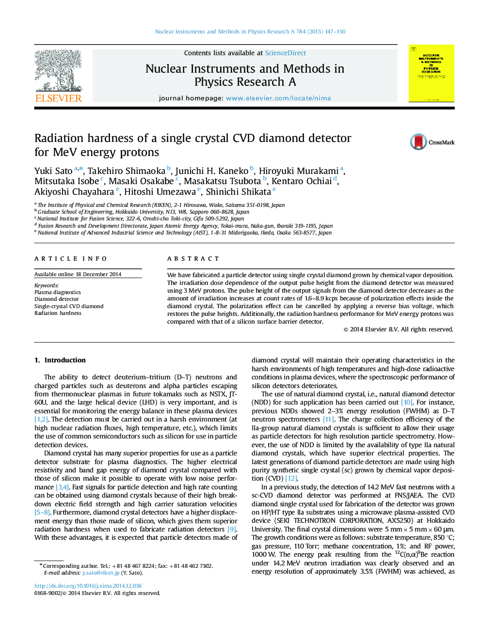 Radiation hardness of a single crystal CVD diamond detector for MeV energy protons