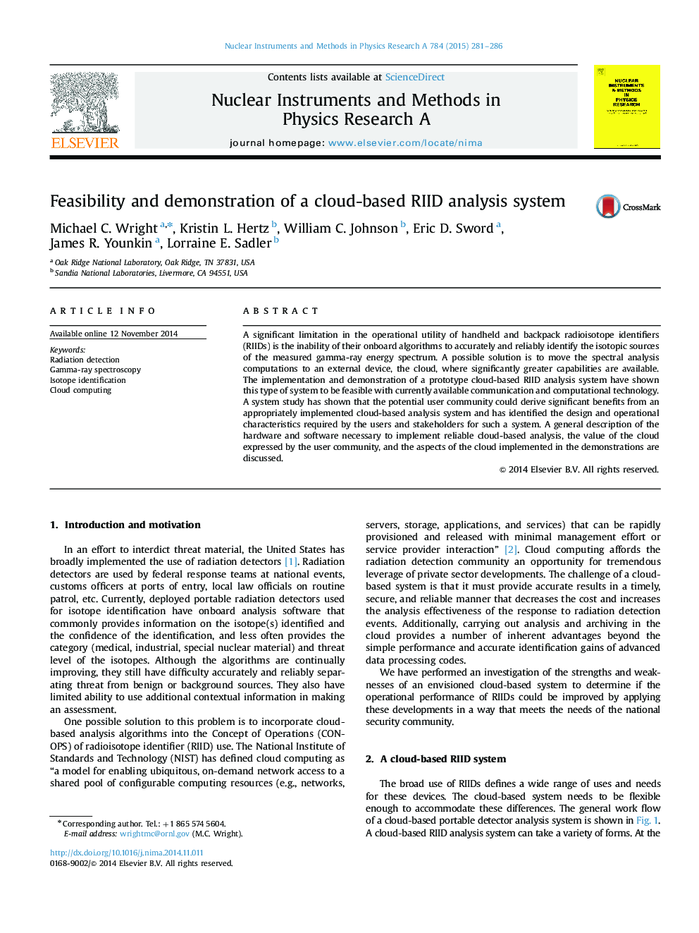 Feasibility and demonstration of a cloud-based RIID analysis system