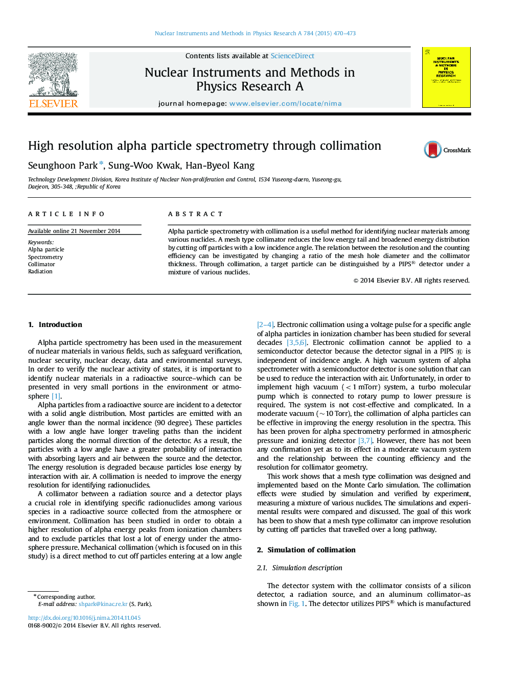 High resolution alpha particle spectrometry through collimation