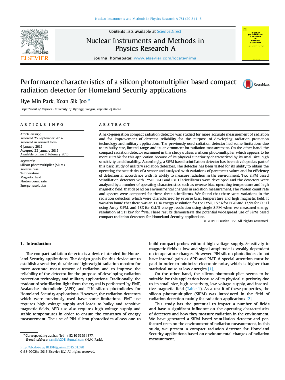 Performance characteristics of a silicon photomultiplier based compact radiation detector for Homeland Security applications