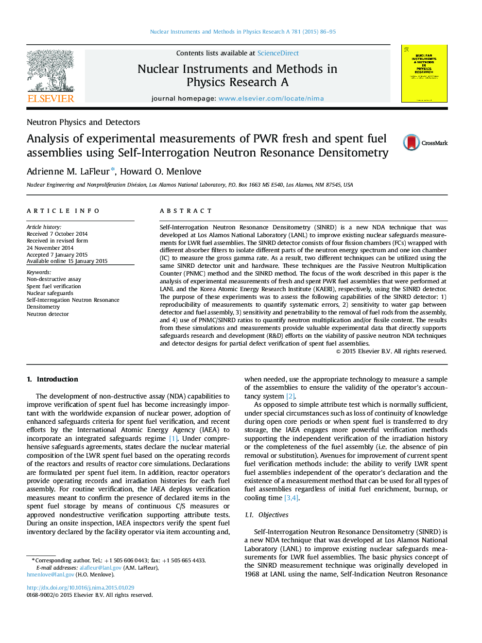 Analysis of experimental measurements of PWR fresh and spent fuel assemblies using Self-Interrogation Neutron Resonance Densitometry