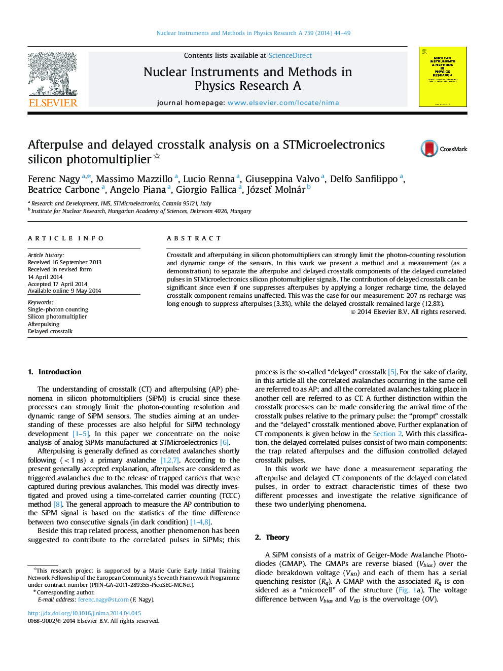 Afterpulse and delayed crosstalk analysis on a STMicroelectronics silicon photomultiplier 