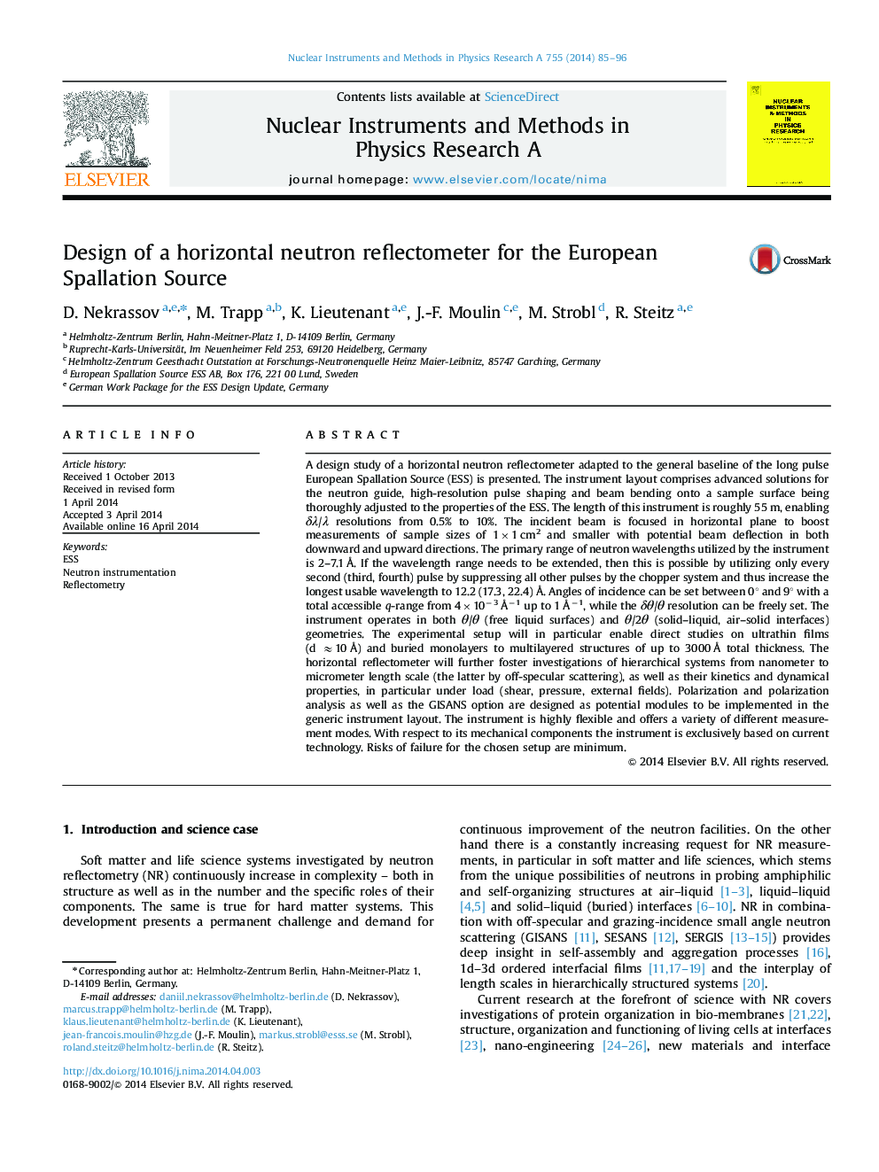 Design of a horizontal neutron reflectometer for the European Spallation Source