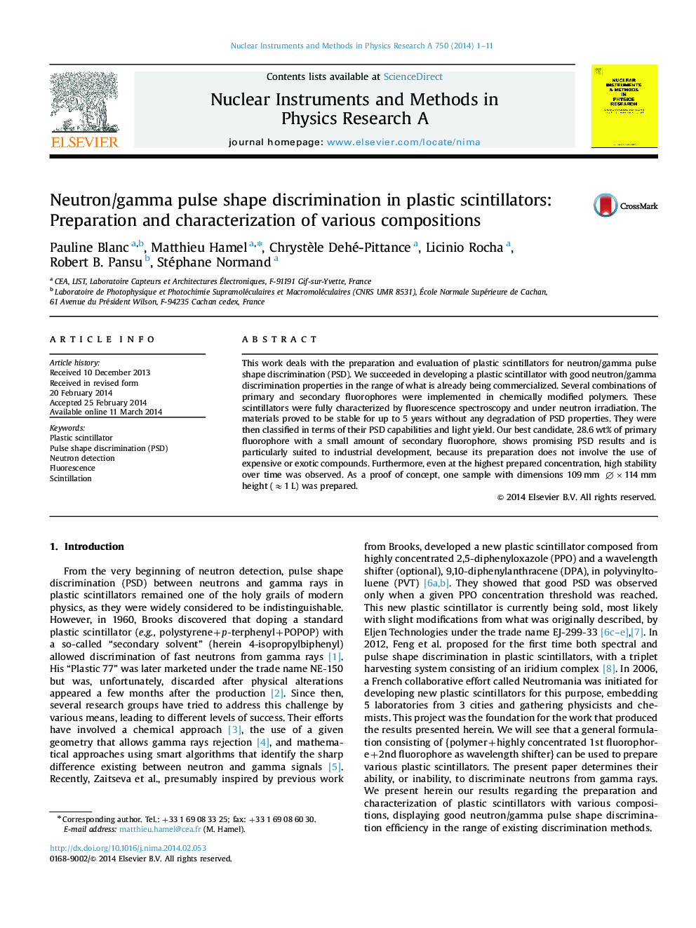 Neutron/gamma pulse shape discrimination in plastic scintillators: Preparation and characterization of various compositions