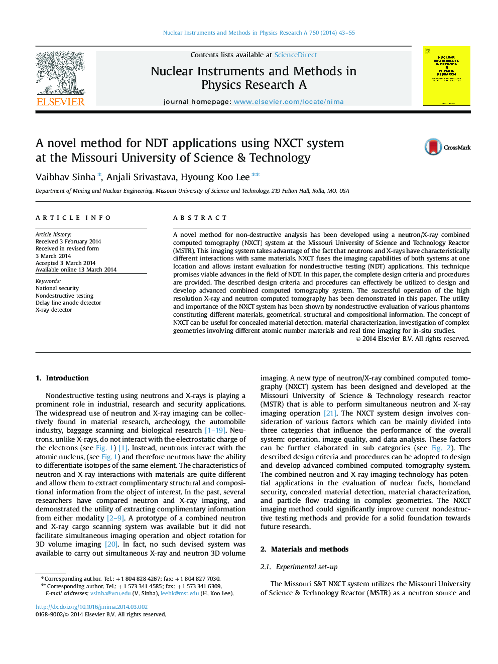 A novel method for NDT applications using NXCT system at the Missouri University of Science & Technology