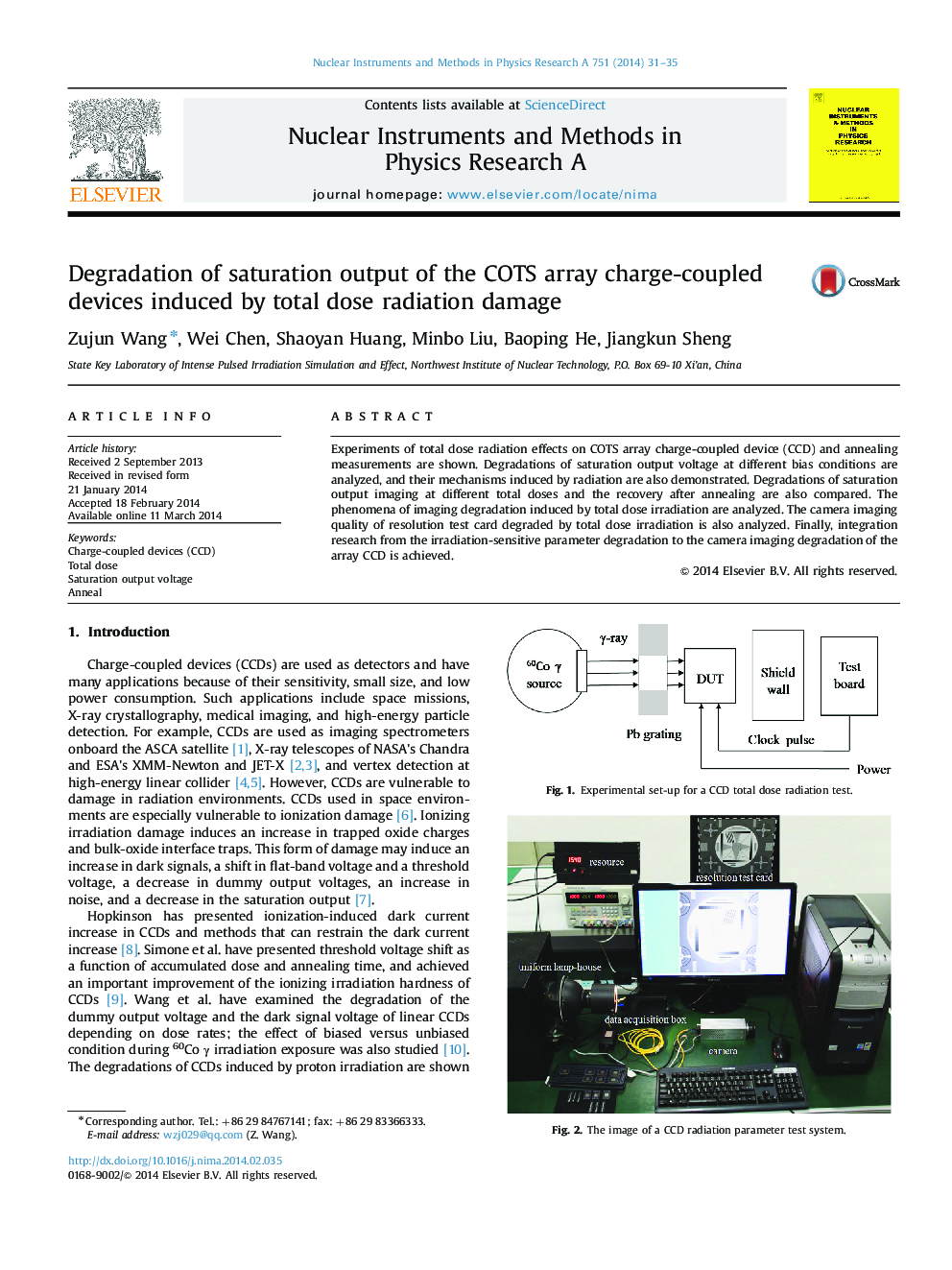 Degradation of saturation output of the COTS array charge-coupled devices induced by total dose radiation damage