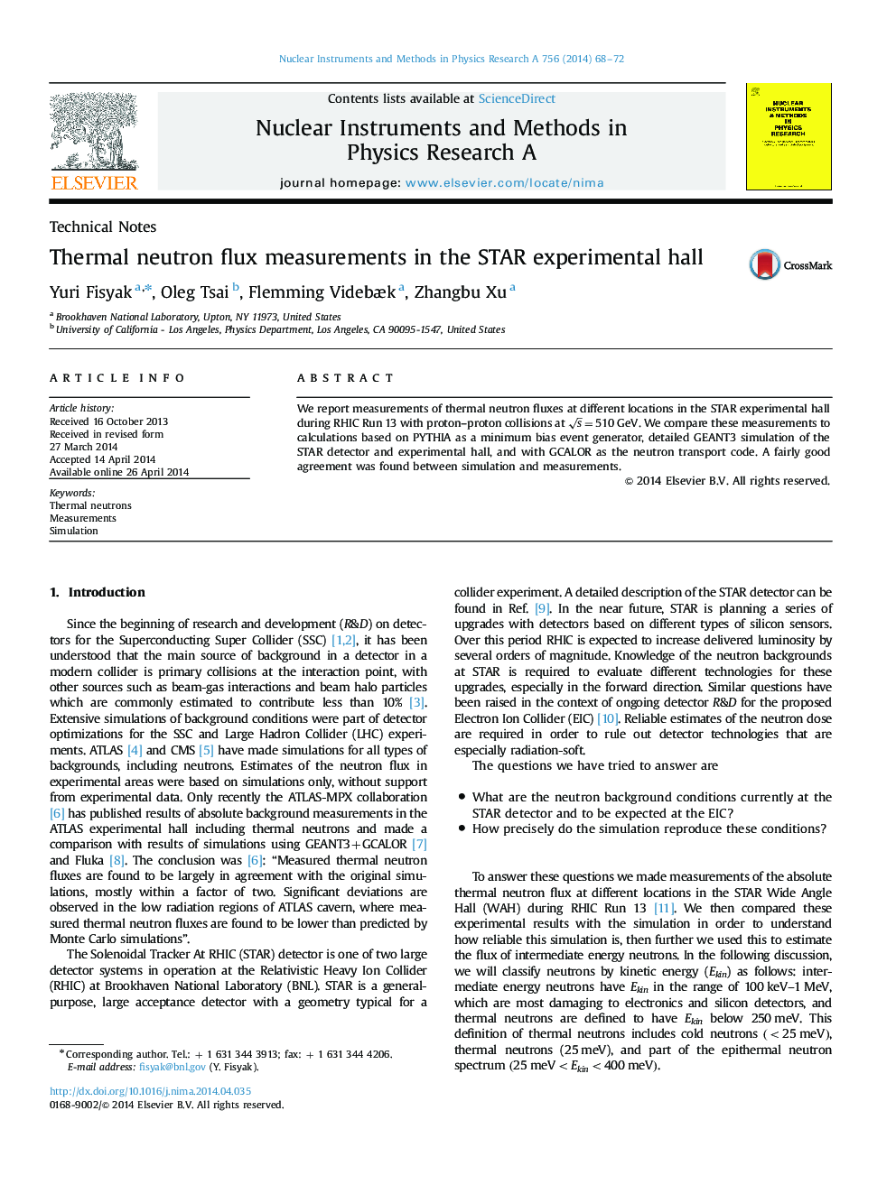 Thermal neutron flux measurements in the STAR experimental hall