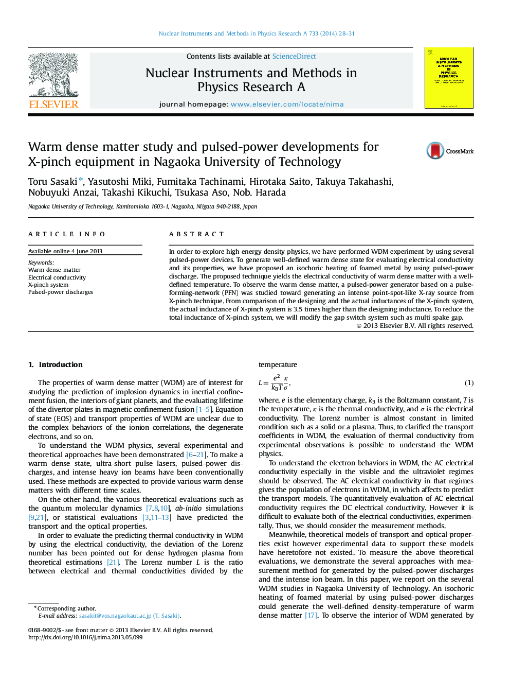 Warm dense matter study and pulsed-power developments for X-pinch equipment in Nagaoka University of Technology