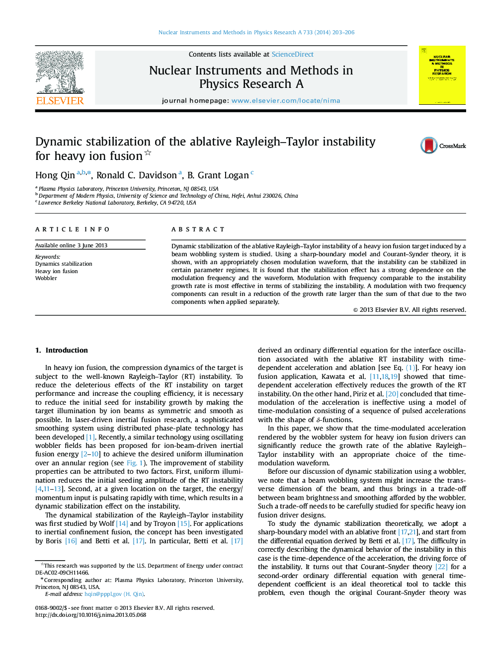 Dynamic stabilization of the ablative Rayleigh–Taylor instability for heavy ion fusion 