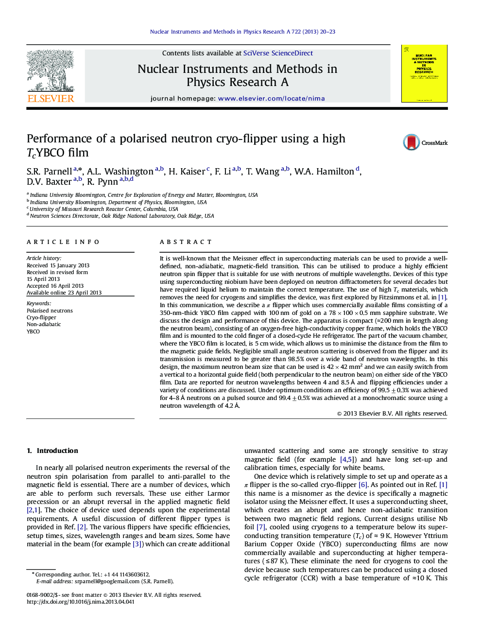 Performance of a polarised neutron cryo-flipper using a high TcYBCO film