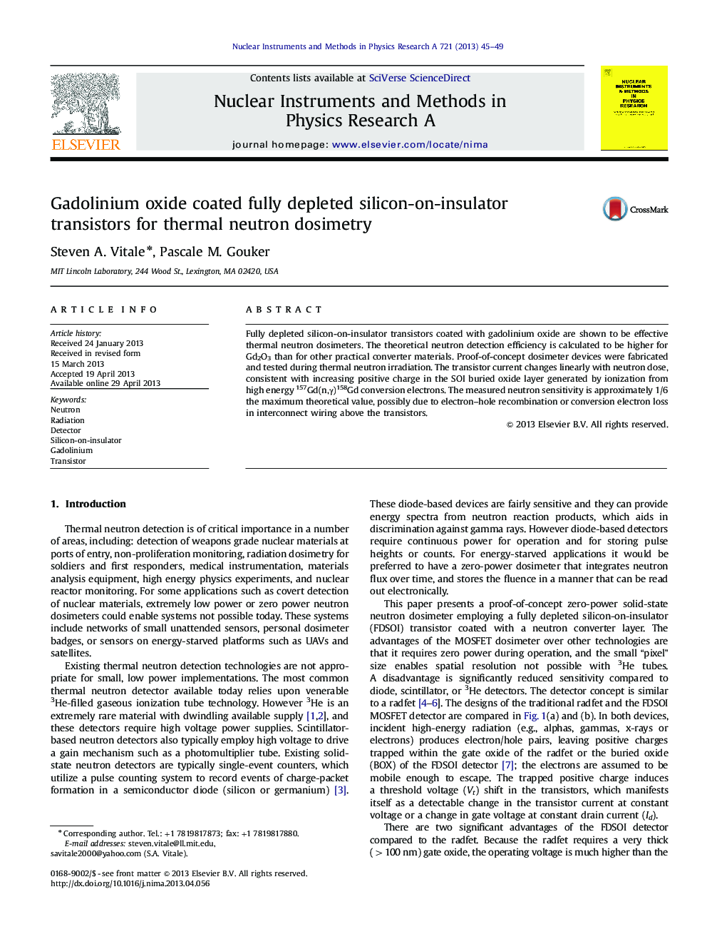 Gadolinium oxide coated fully depleted silicon-on-insulator transistors for thermal neutron dosimetry