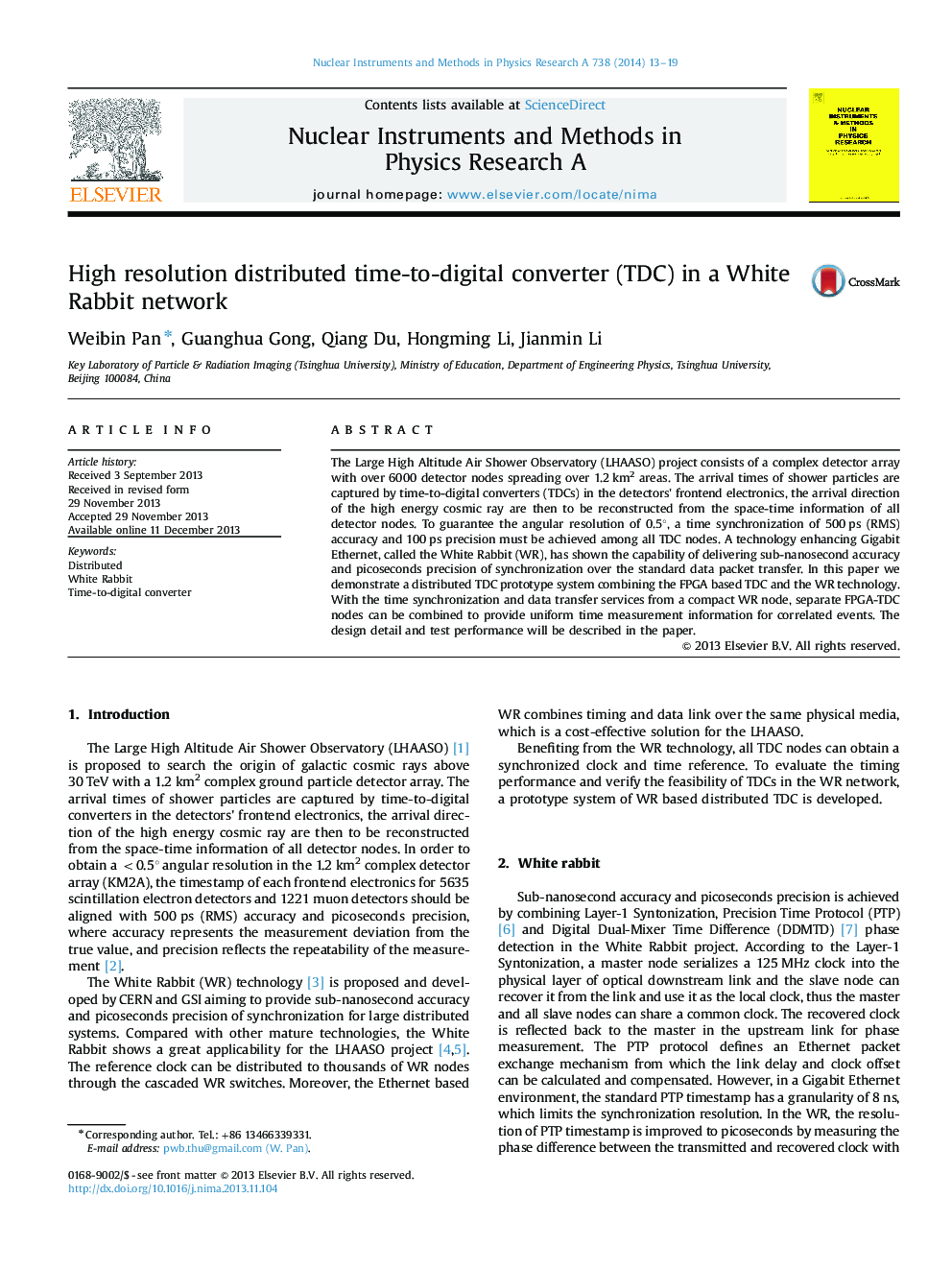 High resolution distributed time-to-digital converter (TDC) in a White Rabbit network