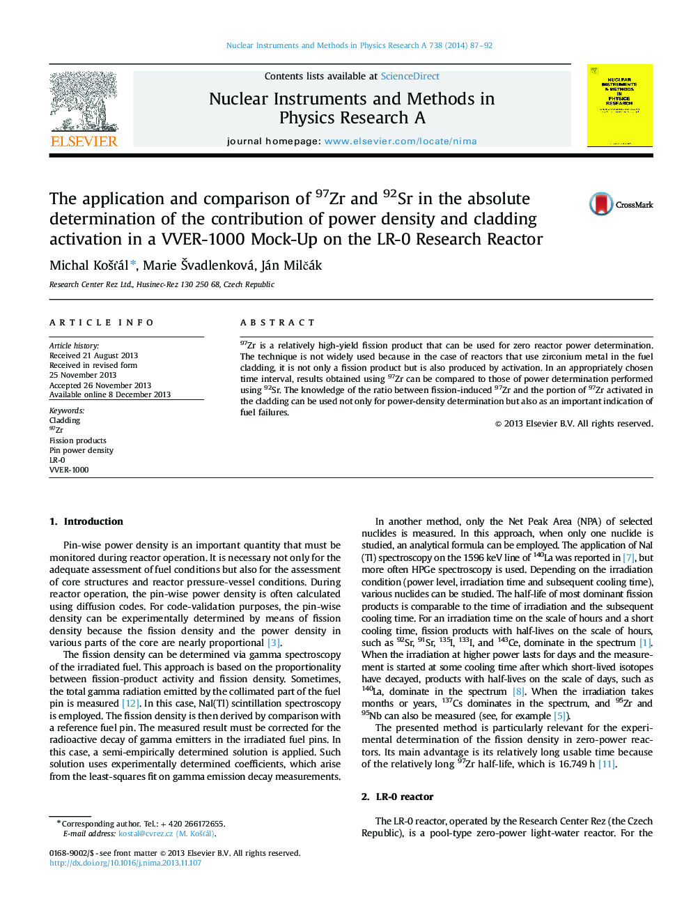 The application and comparison of 97Zr and 92Sr in the absolute determination of the contribution of power density and cladding activation in a VVER-1000 Mock-Up on the LR-0 Research Reactor