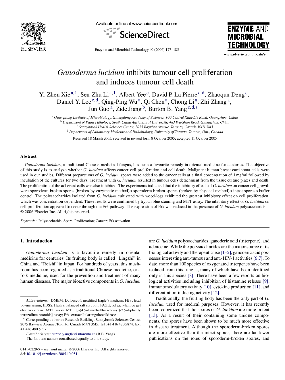 Ganoderma lucidum inhibits tumour cell proliferation and induces tumour cell death