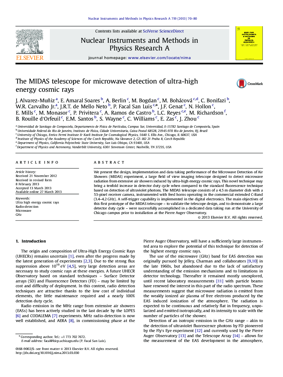 The MIDAS telescope for microwave detection of ultra-high energy cosmic rays