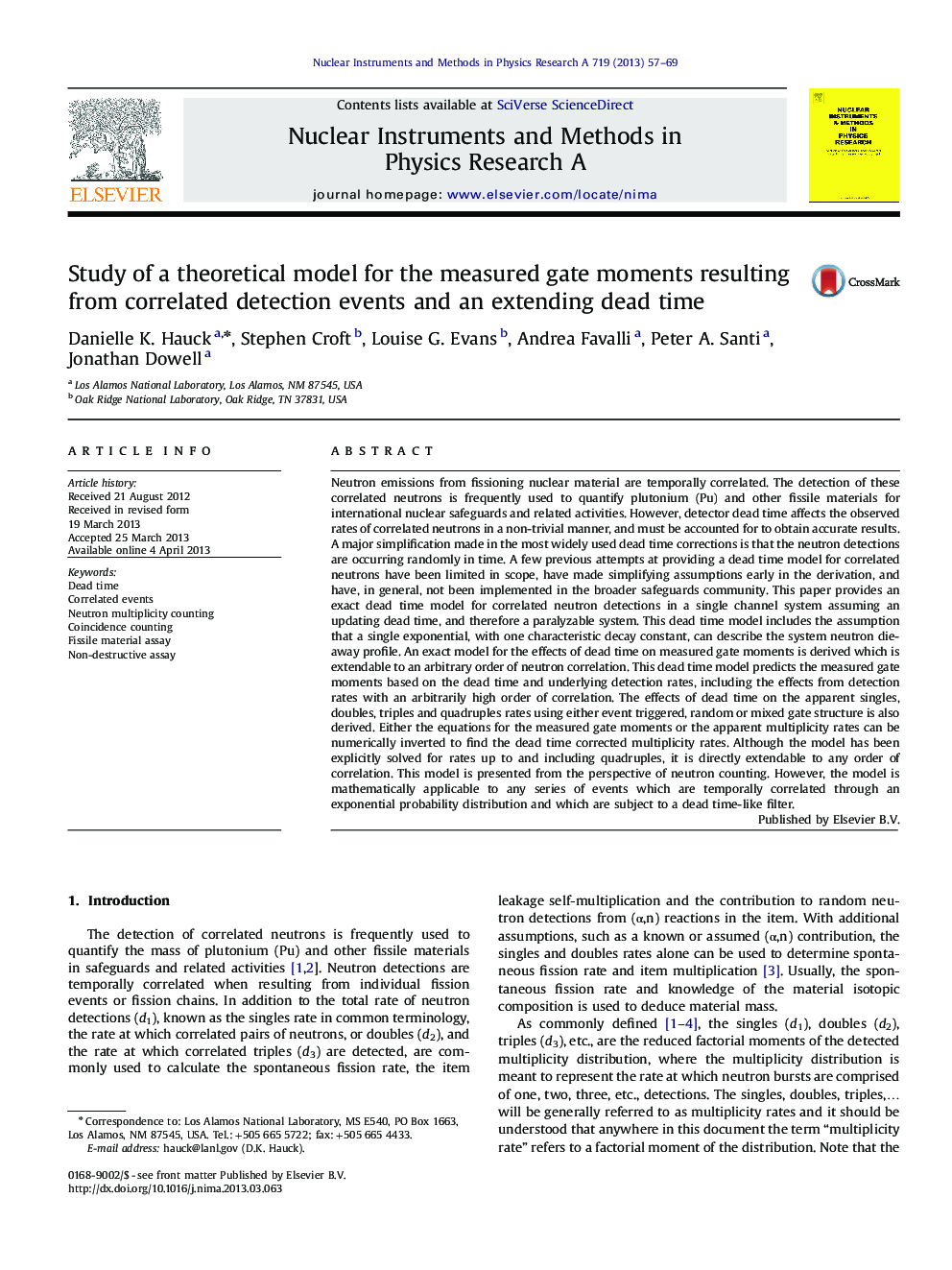 Study of a theoretical model for the measured gate moments resulting from correlated detection events and an extending dead time