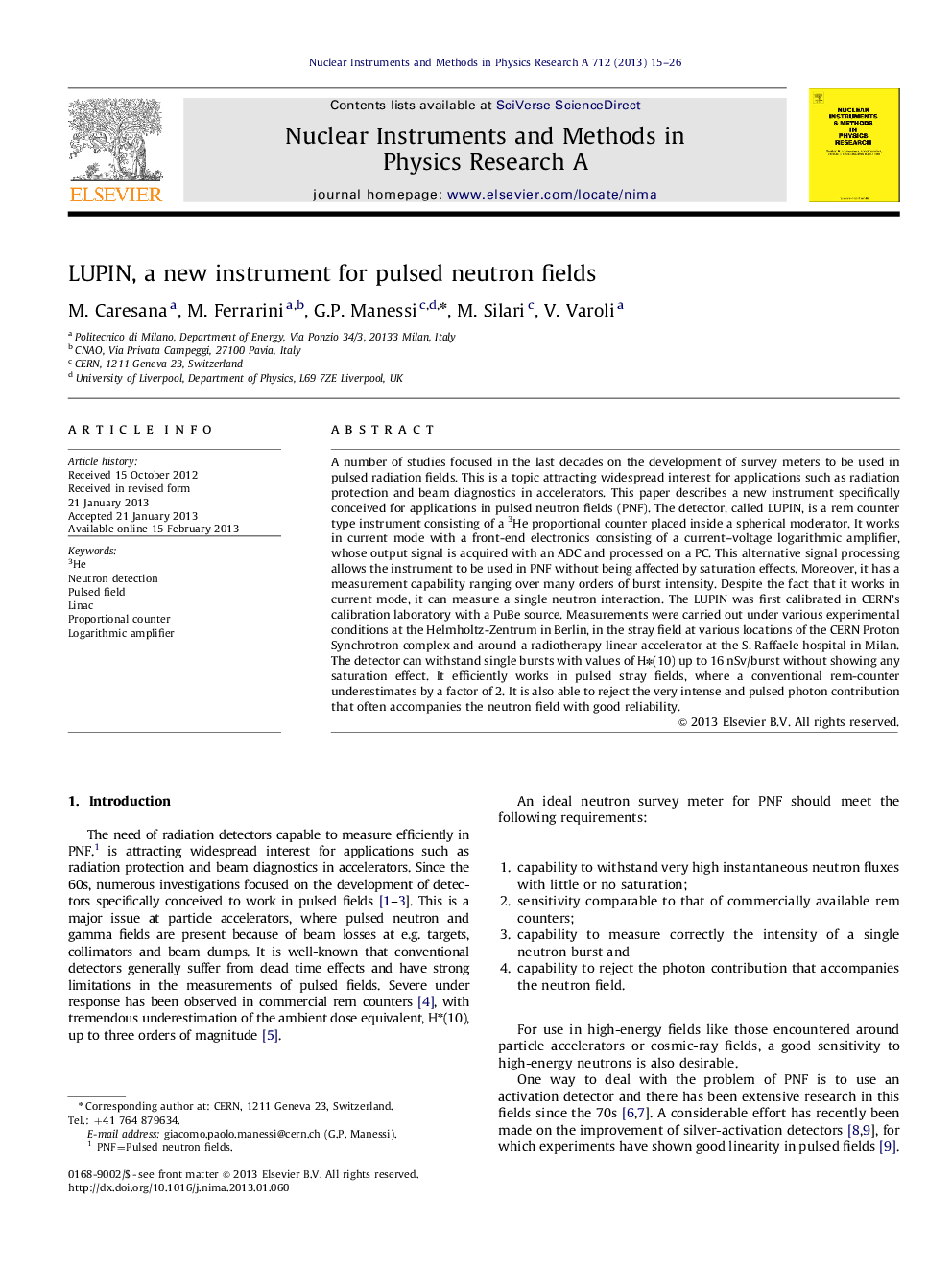 LUPIN, a new instrument for pulsed neutron fields