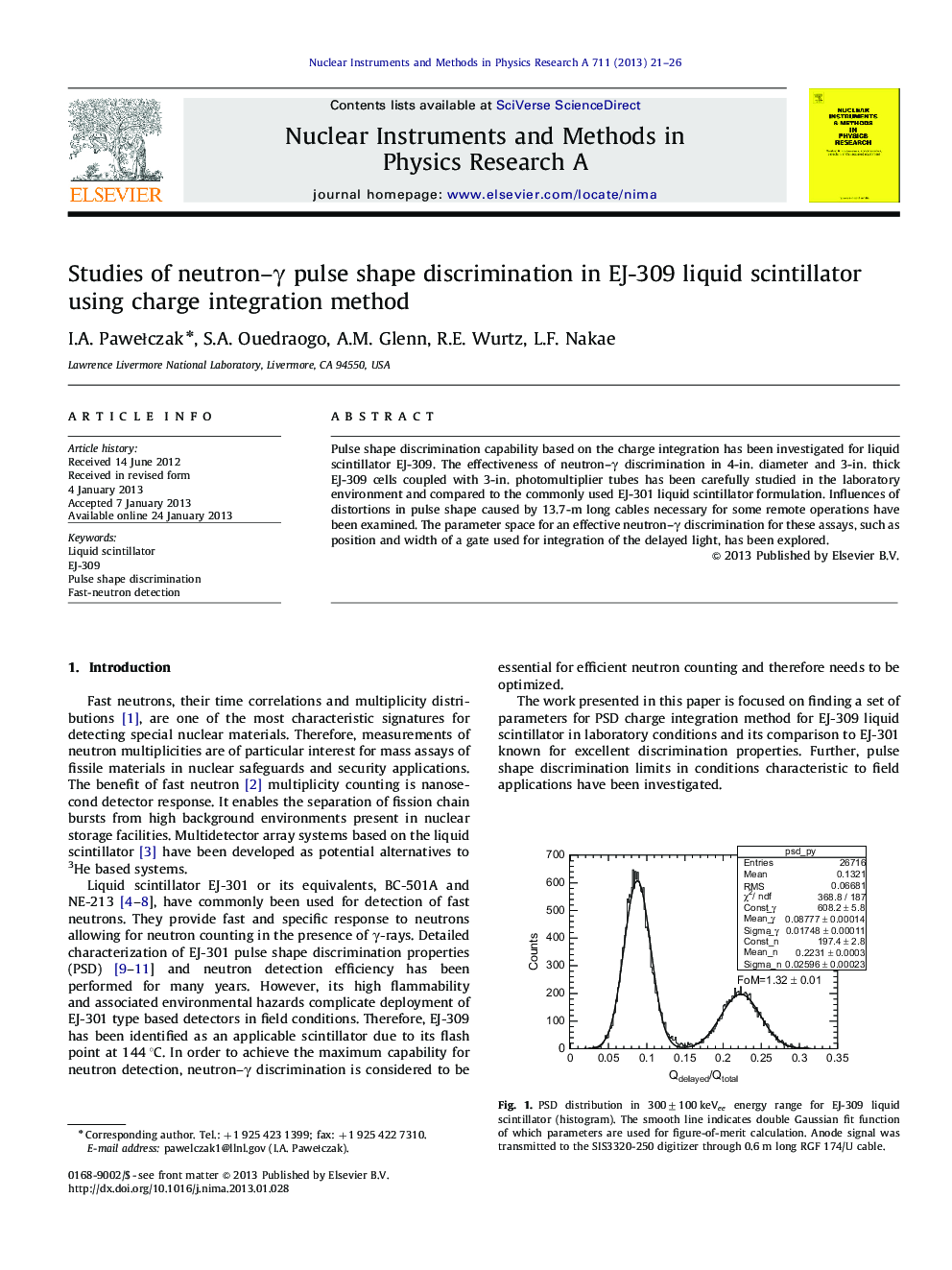 Studies of neutron–γγ pulse shape discrimination in EJ-309 liquid scintillator using charge integration method