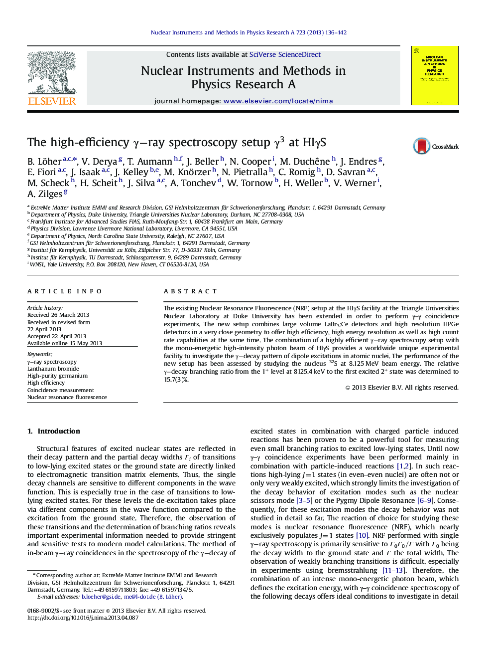 The high-efficiency γ-rayγ-ray spectroscopy setup γ3γ3 at HIγSHIγS