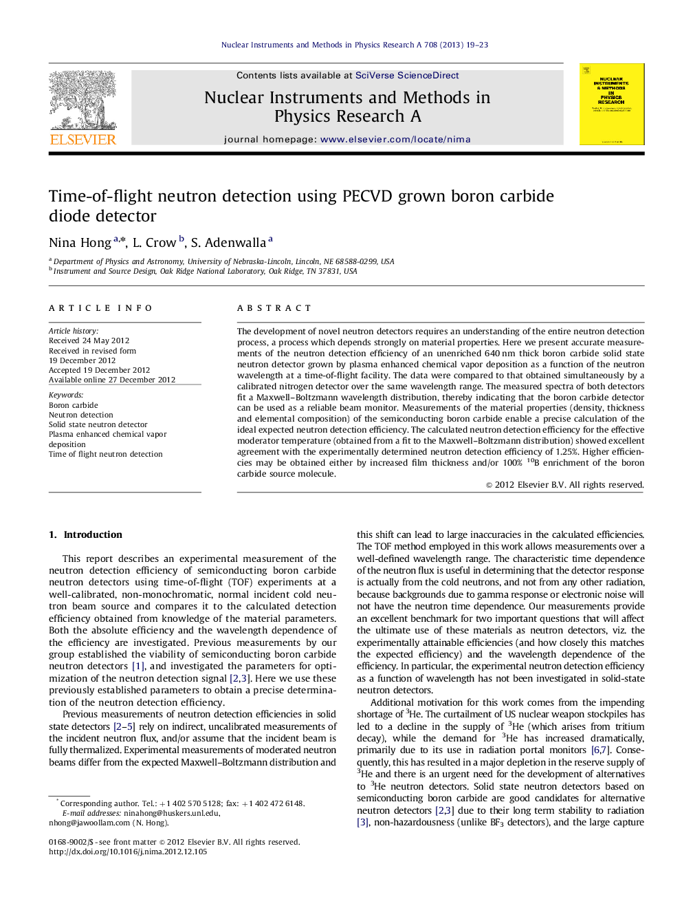 Time-of-flight neutron detection using PECVD grown boron carbide diode detector