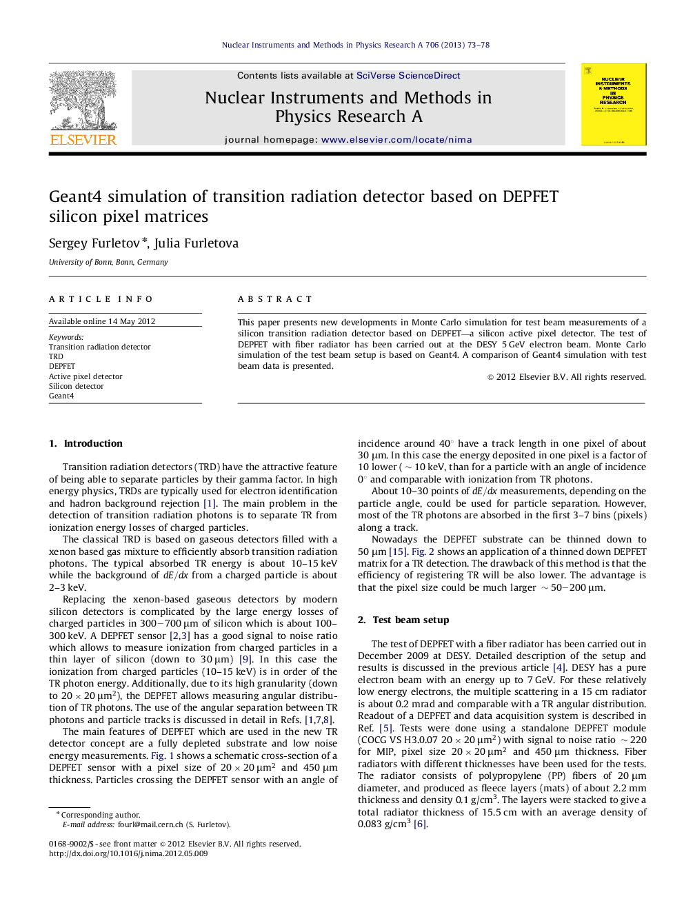 Geant4 simulation of transition radiation detector based on DEPFET silicon pixel matrices