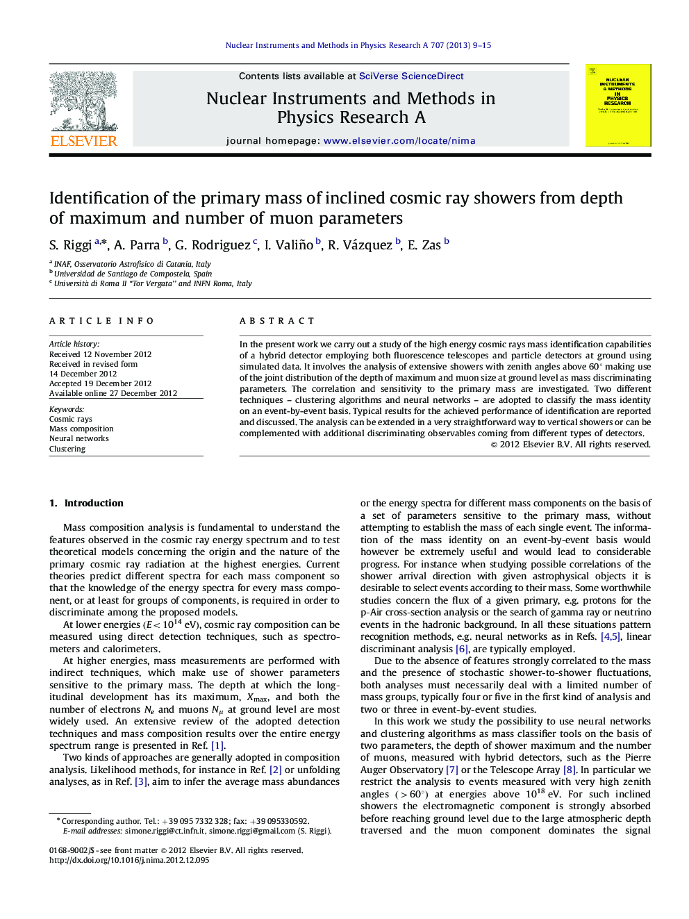 Identification of the primary mass of inclined cosmic ray showers from depth of maximum and number of muon parameters