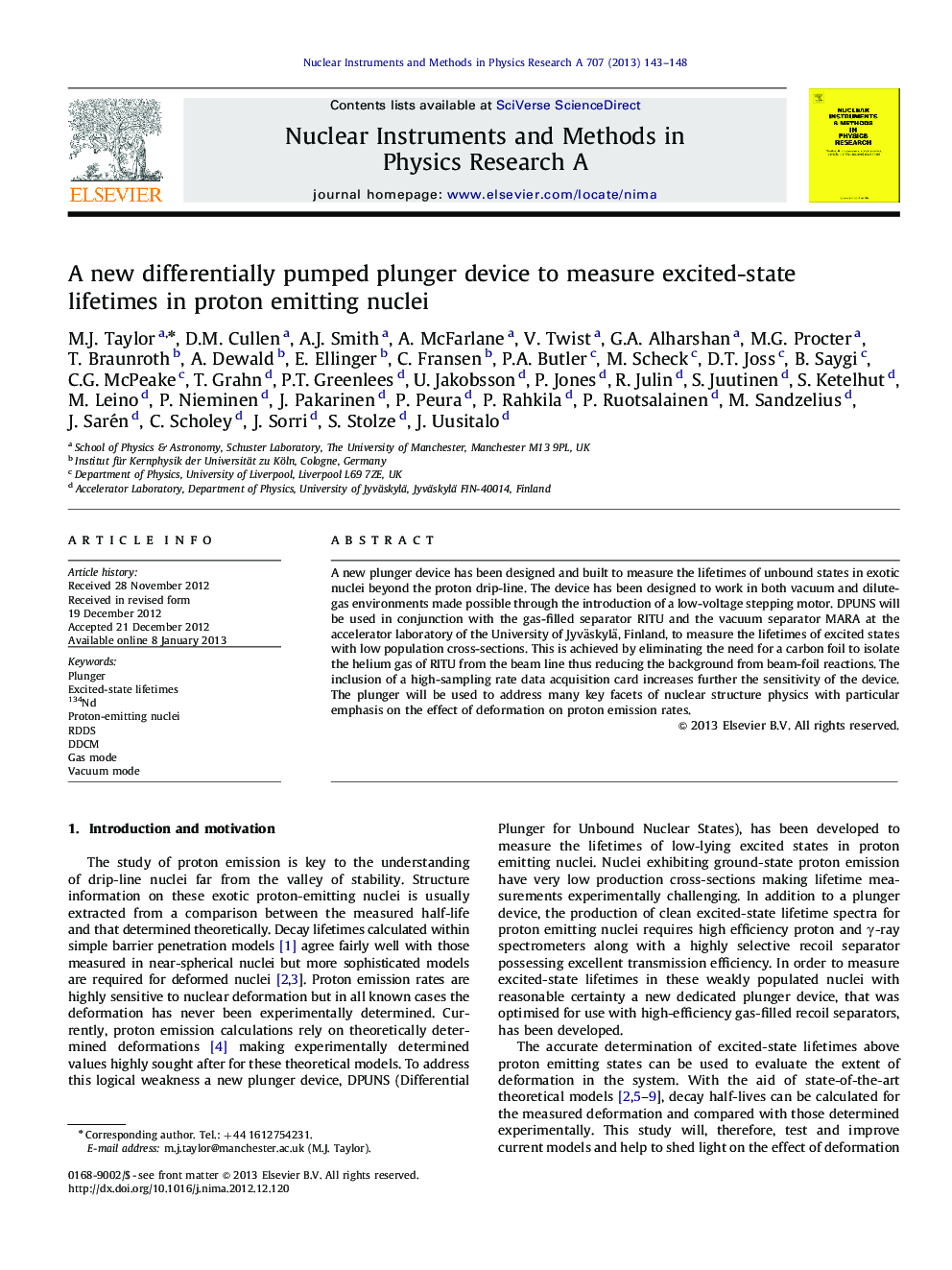 A new differentially pumped plunger device to measure excited-state lifetimes in proton emitting nuclei