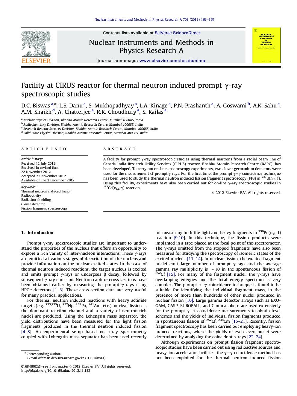 Facility at CIRUS reactor for thermal neutron induced prompt γ-rayγ-ray spectroscopic studies