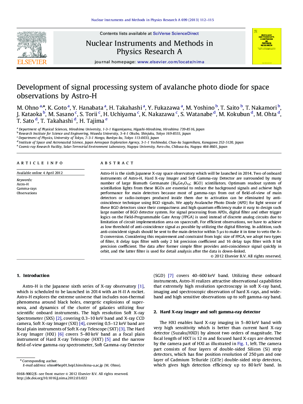 Development of signal processing system of avalanche photo diode for space observations by Astro-H