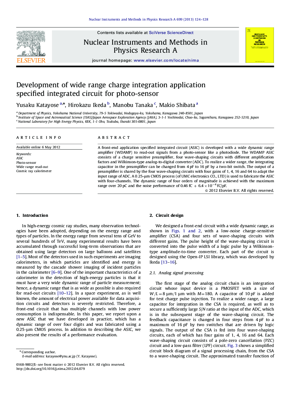 Development of wide range charge integration application specified integrated circuit for photo-sensor