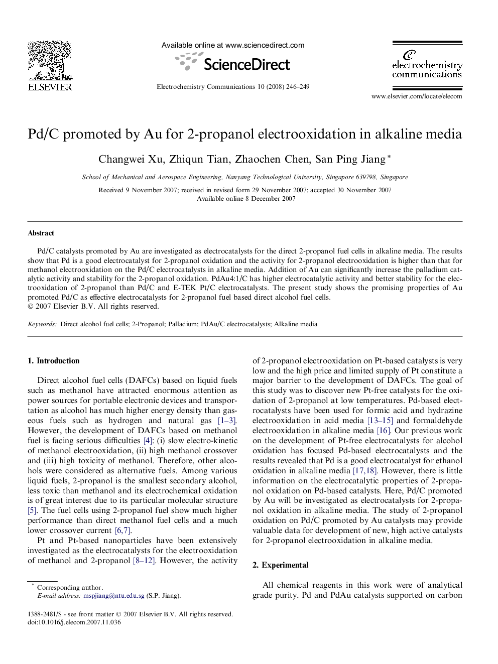 Pd/C promoted by Au for 2-propanol electrooxidation in alkaline media
