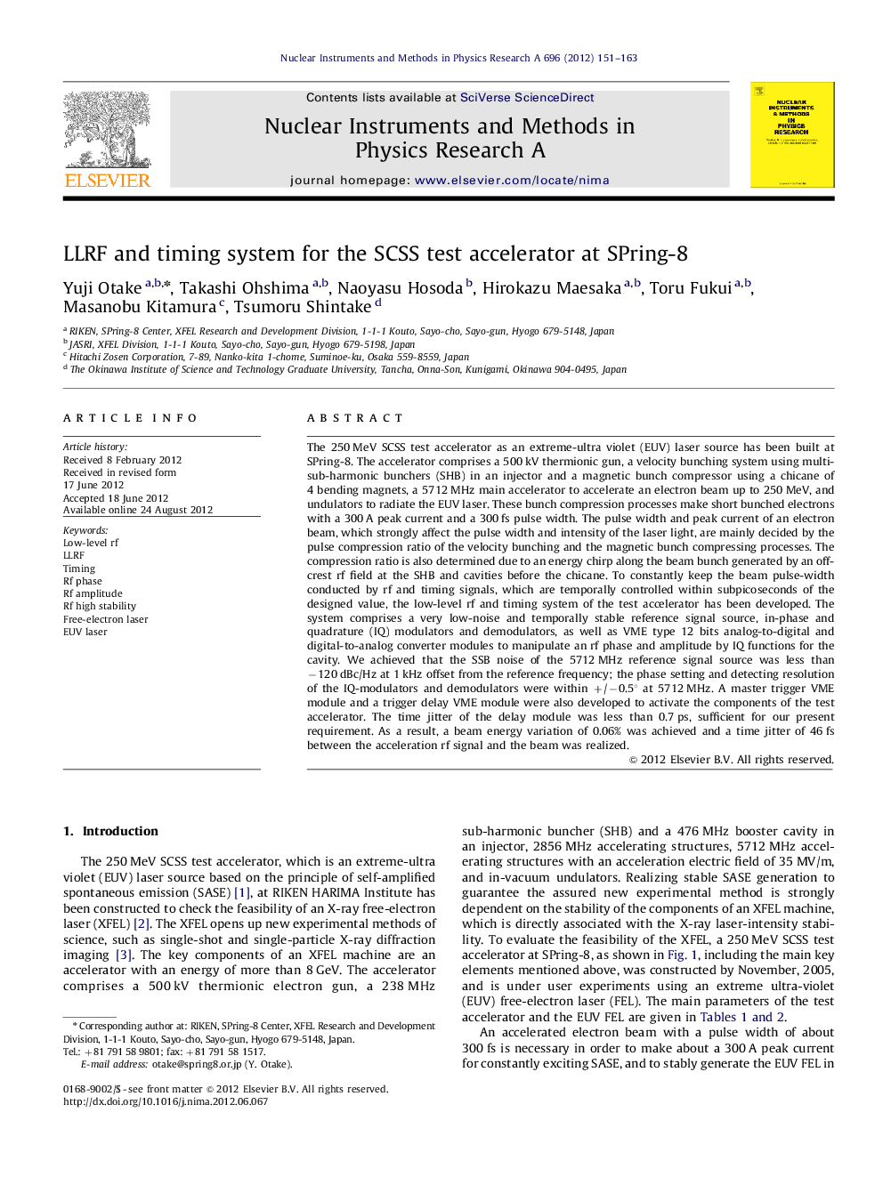 LLRF and timing system for the SCSS test accelerator at SPring-8