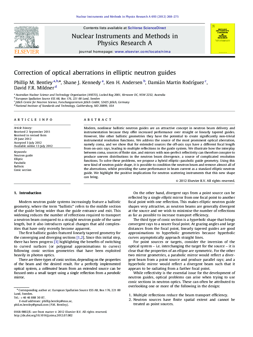 Correction of optical aberrations in elliptic neutron guides