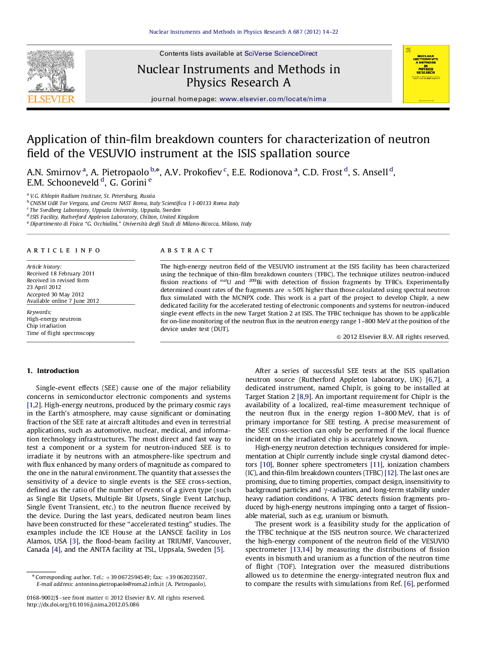 Application of thin-film breakdown counters for characterization of neutron field of the VESUVIO instrument at the ISIS spallation source