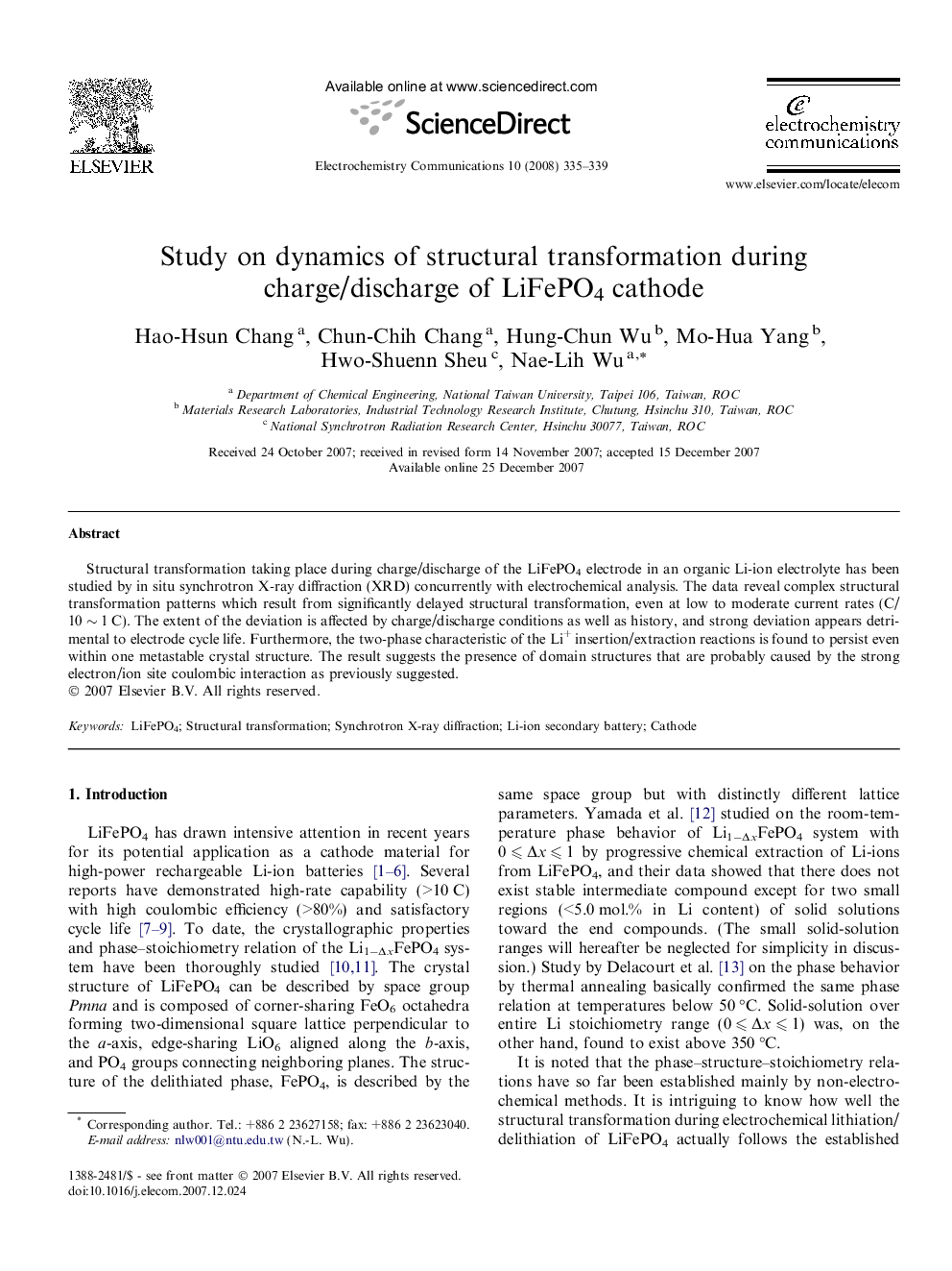 Study on dynamics of structural transformation during charge/discharge of LiFePO4 cathode