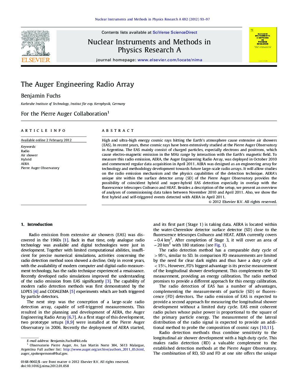 The Auger Engineering Radio Array