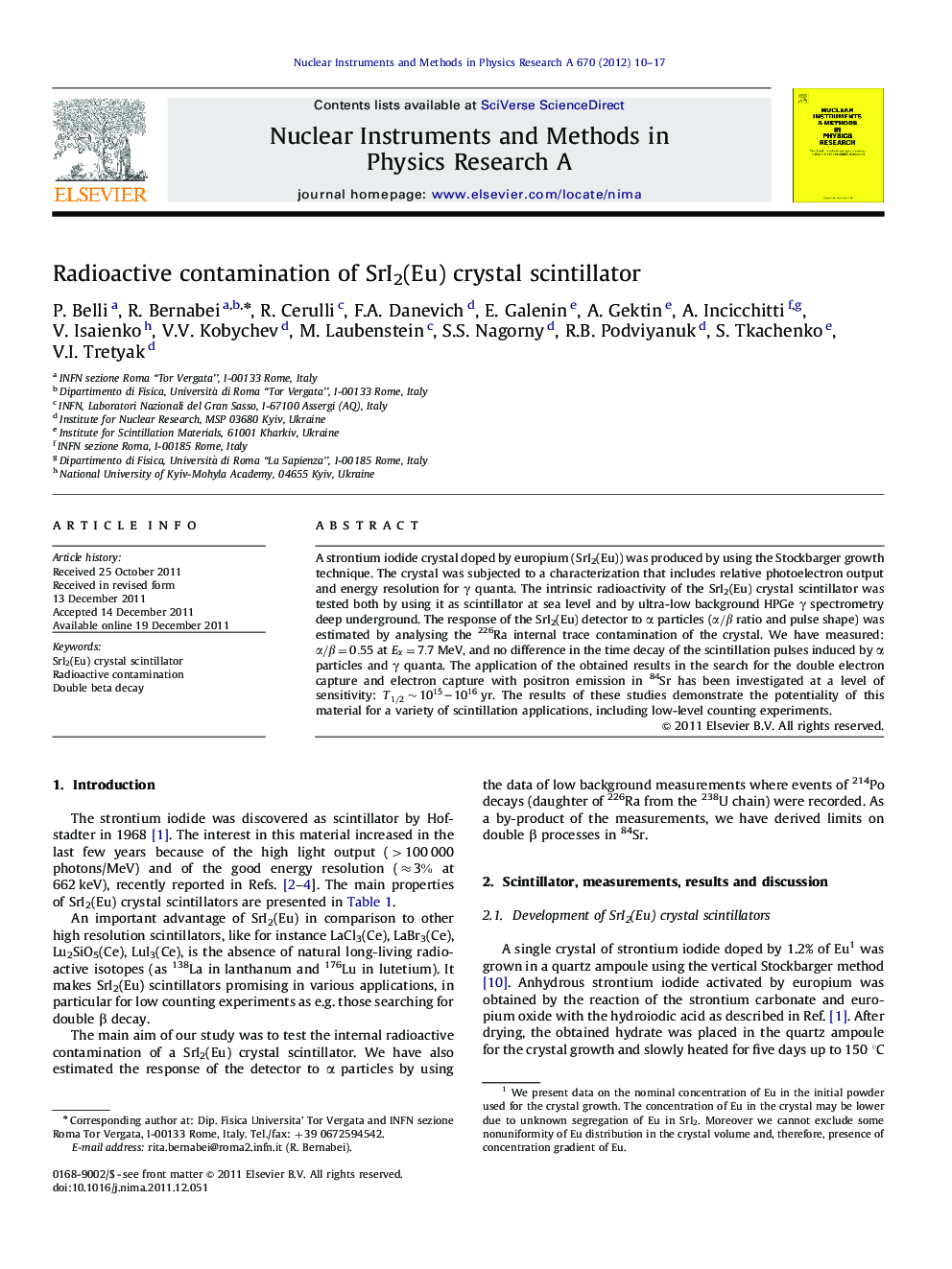 Radioactive contamination of SrI2(Eu) crystal scintillator